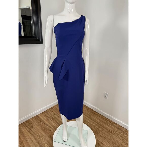 Chiara Boni La Petite Robe Womens Zulema One-Shoulder Peplum Dress Iris Sz 8 - Picture 5 of 11